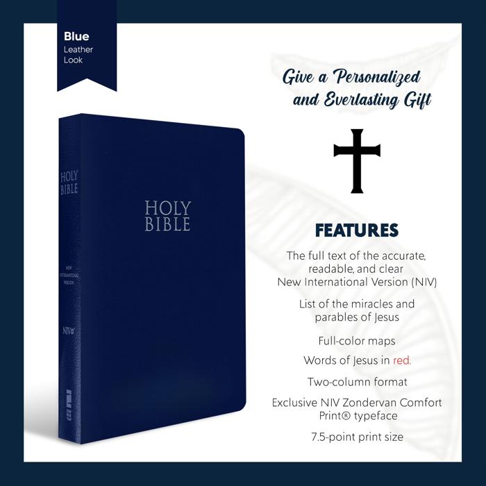 Custom NIV Blue Standard Size Personalized Holy Bible Small Print