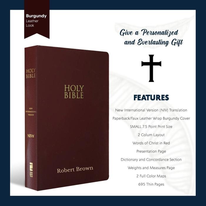 Custom NIV Burgundy Standard Size Personalized Holy Bible Small Print