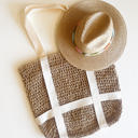 Brown Hat Carrying Tote | Straw Hat Bag | Rattan and Canvas Vacation Purse