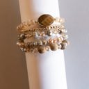 Sandstone Alice Beaded Bracelet Stack | Boho Layering Bracelets | 4 Colors | Crystal Gold Natural Stone Beads