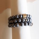 Gun Metal Beth Pearl Bracelet Set | Gun Metal Black and White Pearl Layering Bracelets