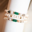  Bree Wood Beaded Bracelet Set | Natural Wood Layering Bracelets | Lucite Stone Bead Details