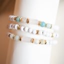 White Bree Wood Beaded Bracelet Set | Natural Wood Layering Bracelets | Lucite Stone Bead Details