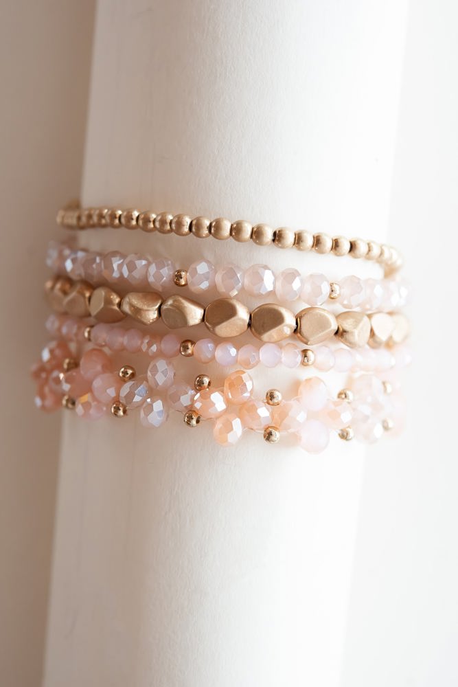 Zalena Beaded Bracelet Sets | Gold and Crystal Layering Bracelets | Crystal Beaded Floral Clusters