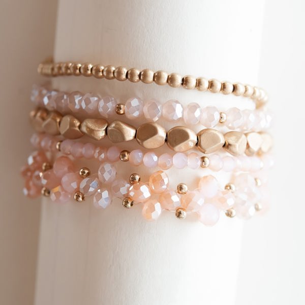 Zalena Beaded Bracelet Sets | Gold and Crystal Layering Bracelets | Crystal Beaded Floral Clusters