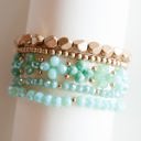 Turquoise Zalena Beaded Bracelet Sets | Gold and Crystal Layering Bracelets | Crystal Beaded Floral Clusters