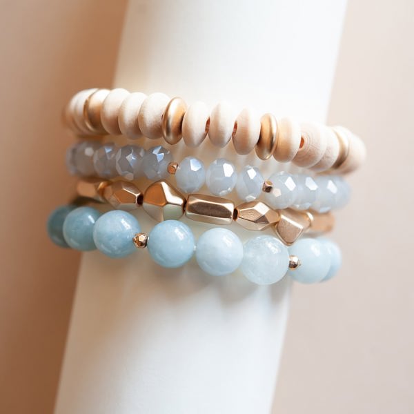 Katy Wood and Crystal Bracelet Sets | Multiple Colors | Natural Wood and Stone Beads | Colorful Layering Bracelets