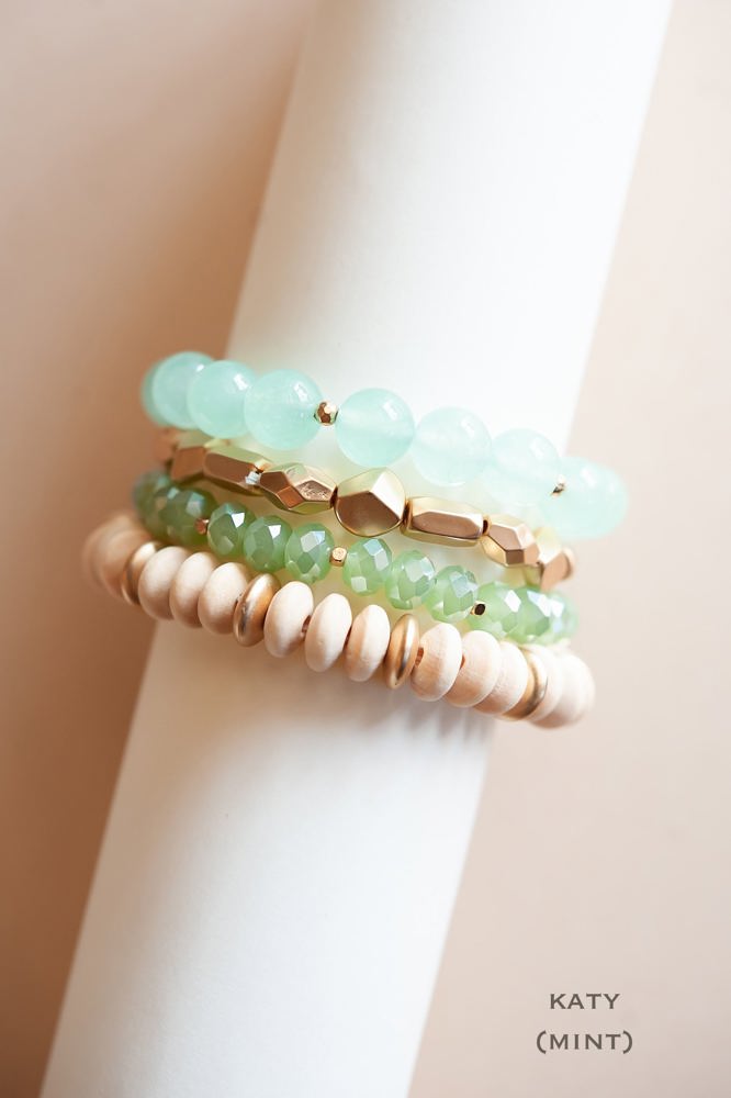 Katy Wood and Crystal Bracelet Sets | Multiple Colors | Natural Wood and Stone Beads | Colorful Layering Bracelets