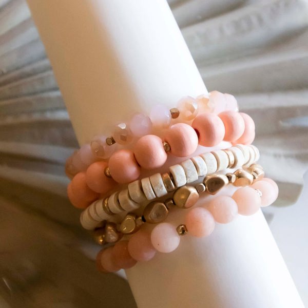 Lauren Wood Bracelet Stacks | Natural Wood Stone and Crystal Beads | Boho Layering Bracelets