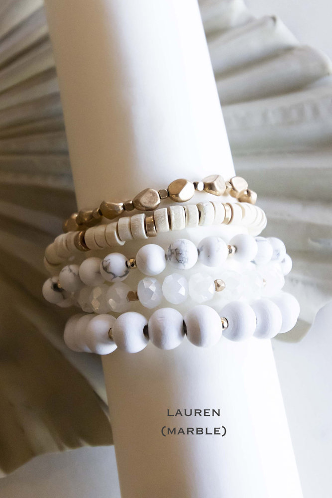 Lauren Wood Bracelet Stacks | Natural Wood Stone and Crystal Beads | Boho Layering Bracelets