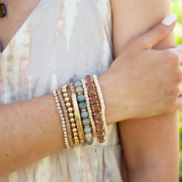 Lucy Crystal and Stone Bracelet Stacks | Layering Bracelet Set | Stackable Beaded Bracelets