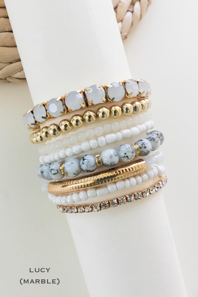 Lucy Crystal and Stone Bracelet Stacks | Layering Bracelet Set | Stackable Beaded Bracelets