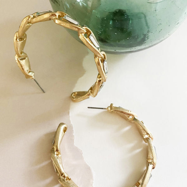 Christa Gold Link Hoops | Gold Chain and Crystal Hoop Earrings