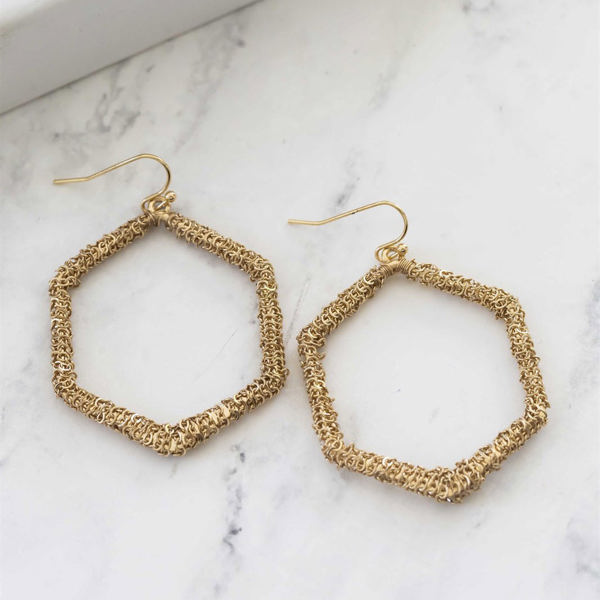 Mesh Chain Geometric Hoops | Gold Geometric Drop Hoops | Chain Wrapped Hoop Earrings | Modern Minimalist Chic Earrings