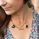  Mia Emerald Layering Necklace | Gold and Emerald Green Charm Necklace | Gold Layering Chains