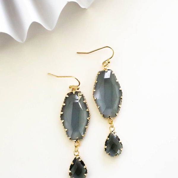 Stella Smokey Crystal Drop Earrings | Classic Gemstone Earrings | Smokey Gray Crystals | Special Occasion Jewelry