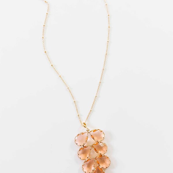 Zaney Blush Crystal Necklace | Long Pink Gemstone Necklace | Teardrop Crystal Fern Pendant | Romantic Feminine Accessories