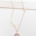  Elenore Lilac Pendant Necklace | Thin Gold Chain with Pearl Details | Lavender Geometric Stone Pendant