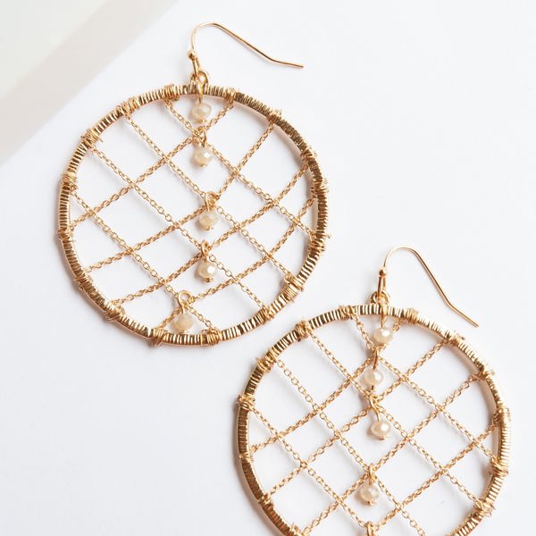 Sorchia Gold Moroccan Hoop Earrings | Exotic Intricate Chain Hoops | Delicate Pearl Charm Details