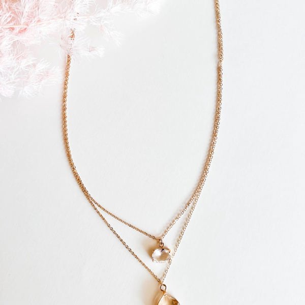 Claire Topaz Drop Necklace | Elegant Gemstone Necklace | Two Tiered Layering Pendant Necklace