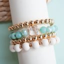  Carol Bracelet Stack | Teal Gold and Painted Wood Layering Bracelet