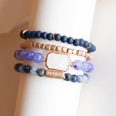 Avery Violet Bracelet Stack | Cobalt Gold Violet Beaded Layering Bracelet