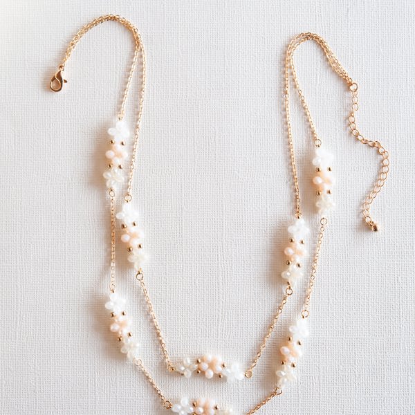 Justine Floral Beaded Necklace | Blush Layering Necklace