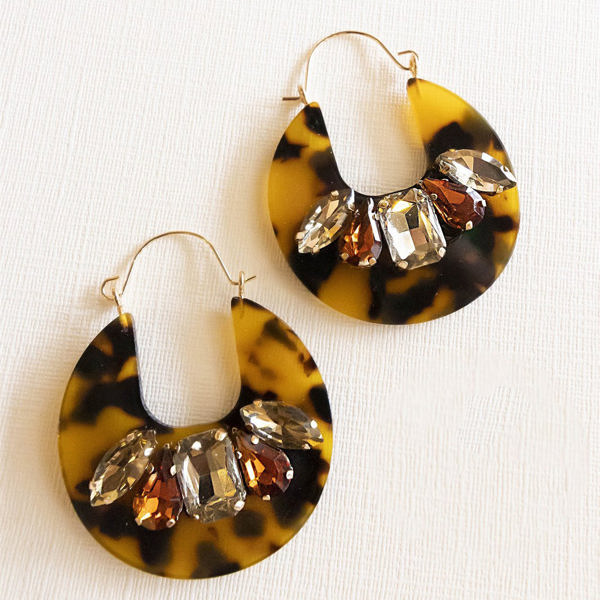 Rosalyn Tortoise Resin Earrings | Lucite Gemstone Accent Earrings with Hinge Closure