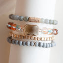  Avery Bracelets Set | Gray and Red Glass Beads with Topaz Crystal Gemstone | Gold Pisa Bead Bracelet