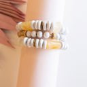  Rebecca Bracelet Stack | Natural Wood with Amber Resin Beads | Stretch Band Pisa Bead Bracelets