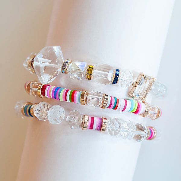 Amanda Crystal Bracelet Set | Multicolor and Clear Beaded Layering Bracelet