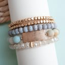  Gabriella Bracelet Stack | Aqua Stone and Crystal Beaded Bracelet Set | Neutral Layering Bracelets