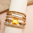  Melinda Sandstone Bracelet Set | Sandstone and Champagne Crystal Beads with Yellow Topaz Crystal Accent | Beaded Layering Bracelets