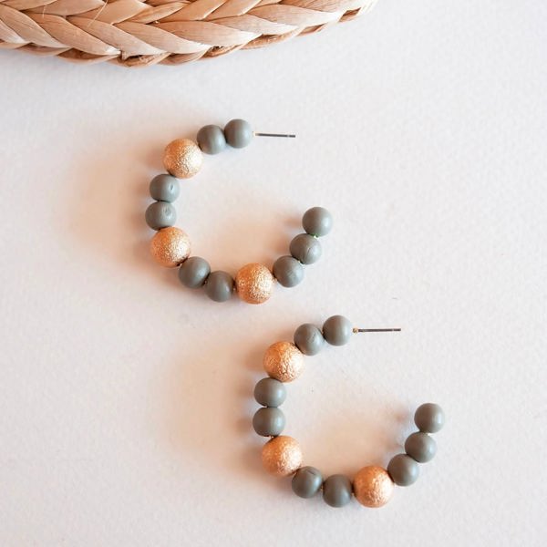 Faye Gray Wood and Gold Bead Hoops