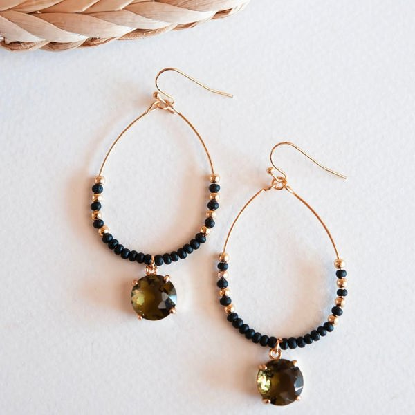 Laticia Black and Topaz Beaded Teardrop Hoop Earrings