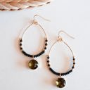  Laticia Black and Topaz Beaded Teardrop Hoop Earrings