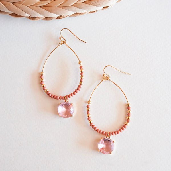 Laticia Blush and Gold Beaded Hoop Earrings