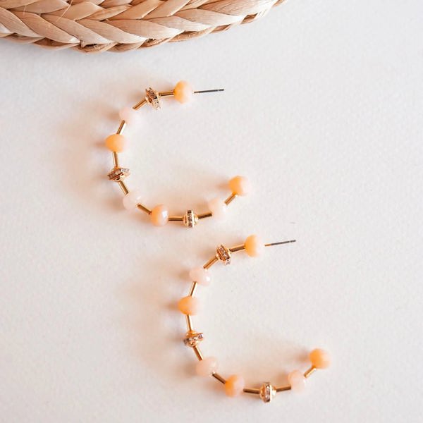 Samantha Peach and Blush Beaded Hoop Earrings