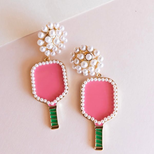 Pickleball Earrings | Pink and Green Earrings | Pickleball Gift 