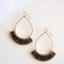  Addison Gold and Black Teardrop Earrings | Brushed Gold Whipstitch Drop Dangle