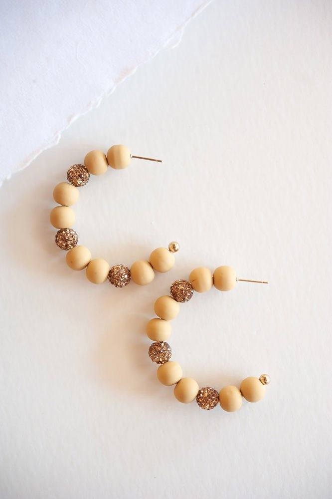 Aurora Clay Bead Hoops | Tan Sparkle Detailed Earrings