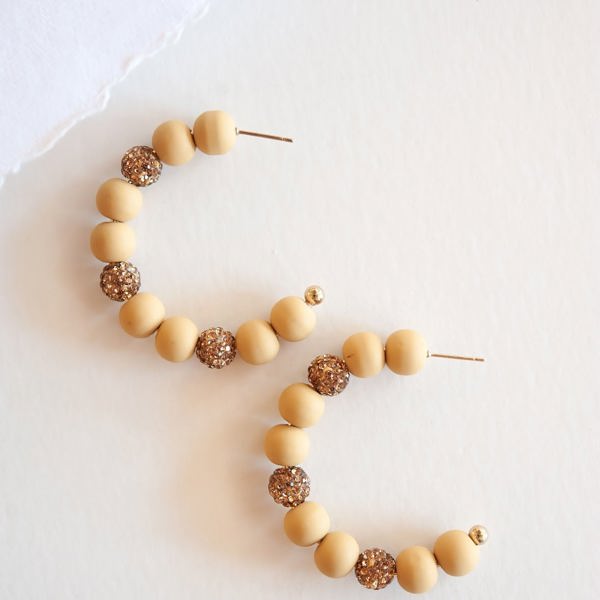 Aurora Clay Bead Hoops | Tan Sparkle Detailed Earrings