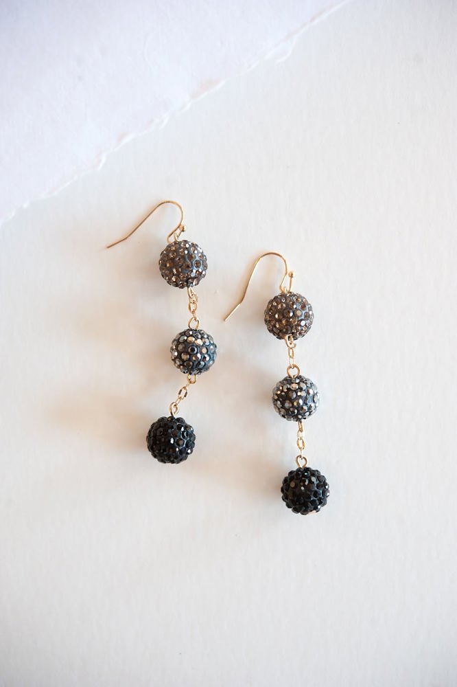 Alex Black and Gray Disco Ball Earrings | Sparkly Drop Dangle