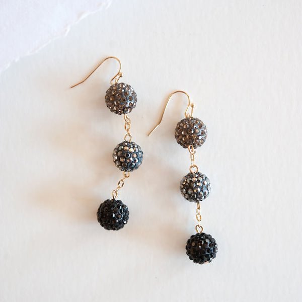 Alex Black and Gray Disco Ball Earrings | Sparkly Drop Dangle