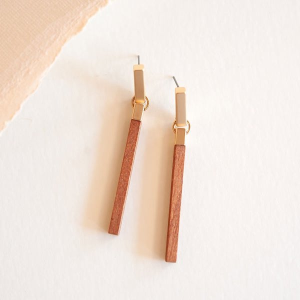 Alice Minimalist Wood Earring | Gold Accented Boho Dangles