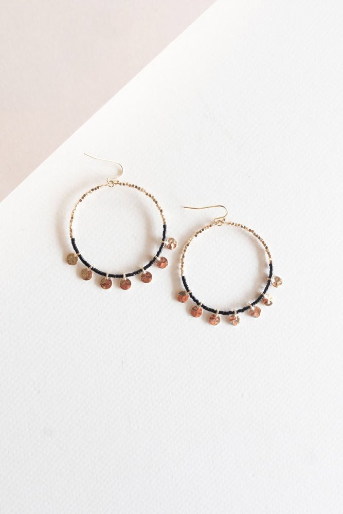 Alana Black and Gold Beaded Hoops | Boho Chic Earrings