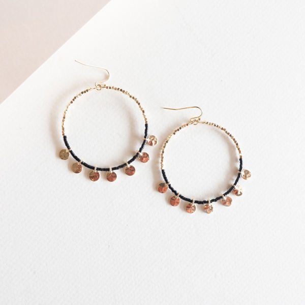 Alana Black and Gold Beaded Hoops | Boho Chic Earrings