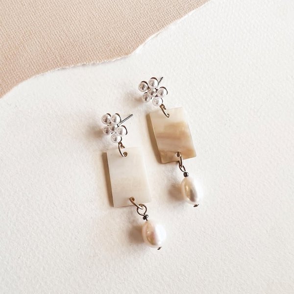 Beth Pearl Dangle | Three Piece Shell Earrings