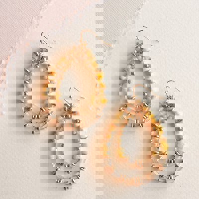Cat Beaded Teardrop Dangle | Gold and Shell Beaded Earring