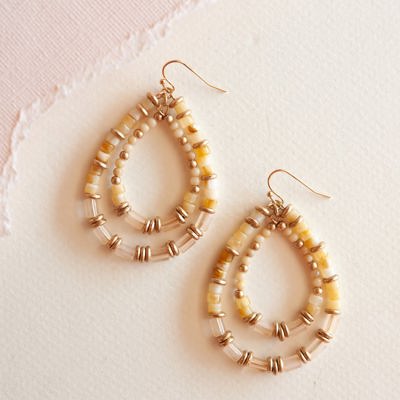 Cat Beaded Teardrop Dangle | Gold and Shell Beaded Earring